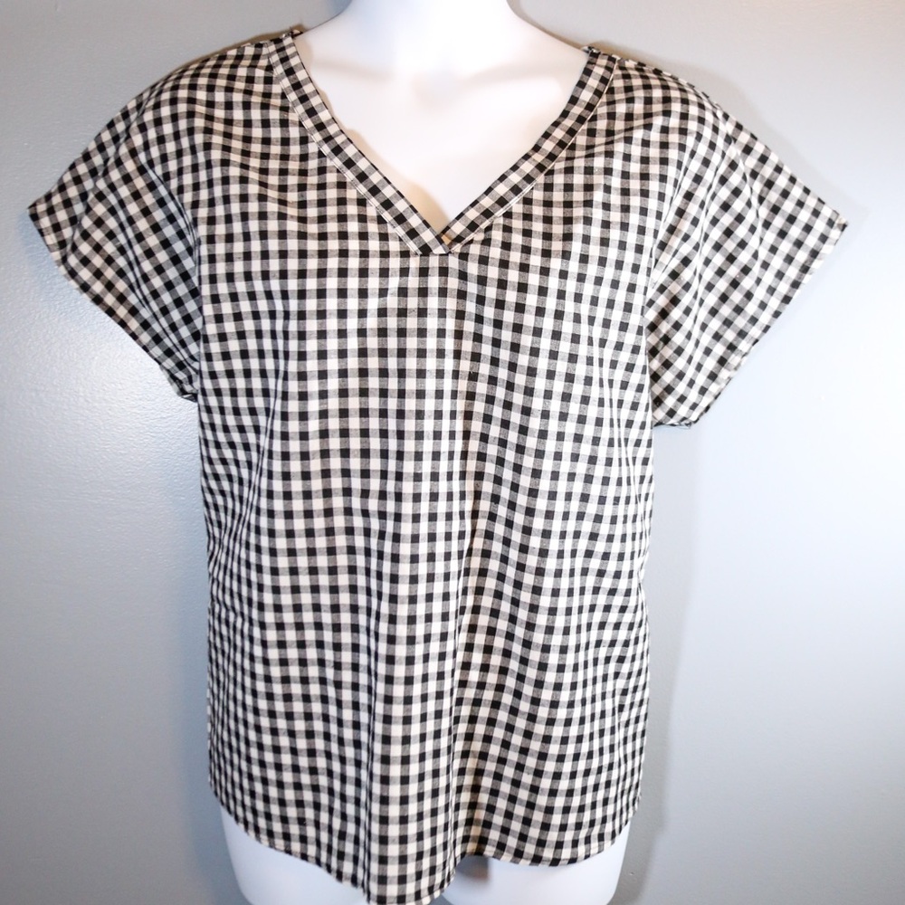 Emery Rose Gingham Blouse Black White Check V-Neck Top Size 2XL - Picture 3 of 11